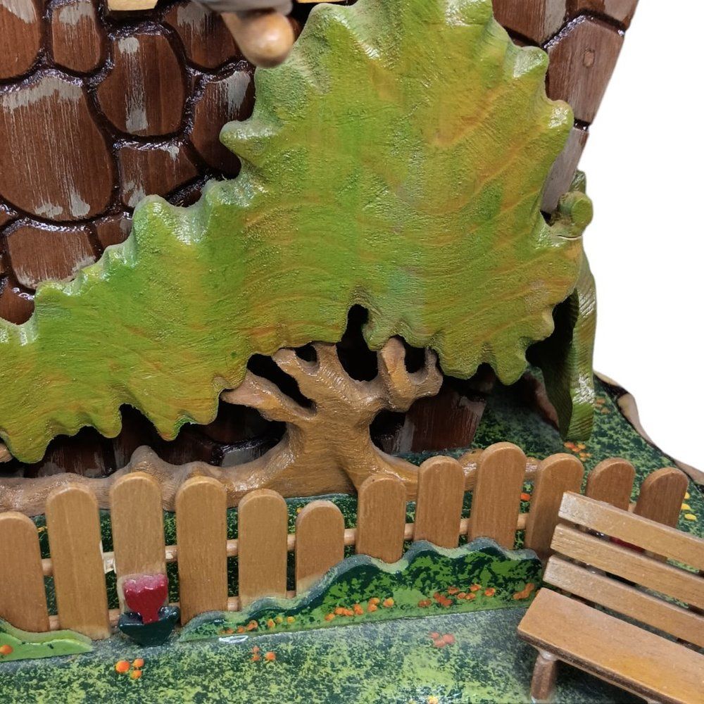 Whimsical Cottage Garden Bird Feeder Wood Carved and Hand Painted Gnome Fairy - Picture 9 of 15